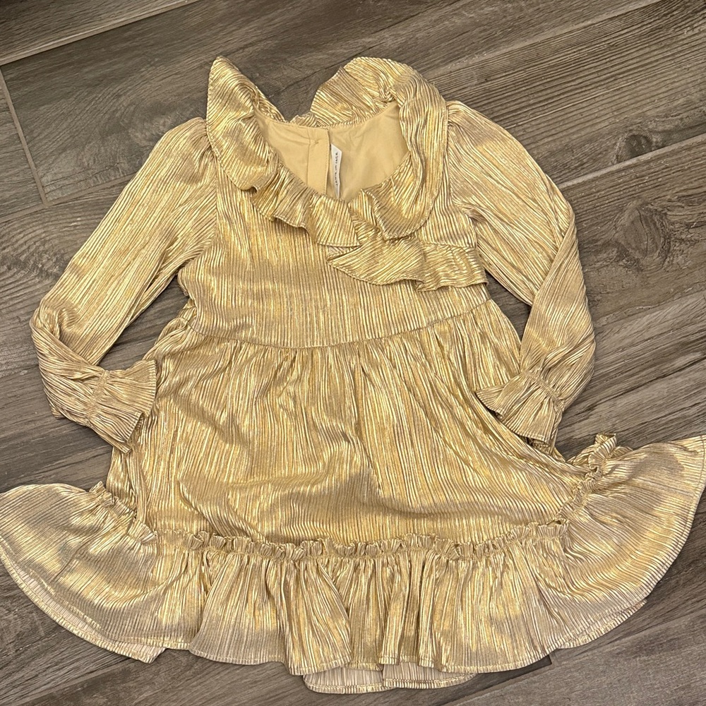 Janie and Jack Metallic Gold Ruffle Long-Sleeve Dress